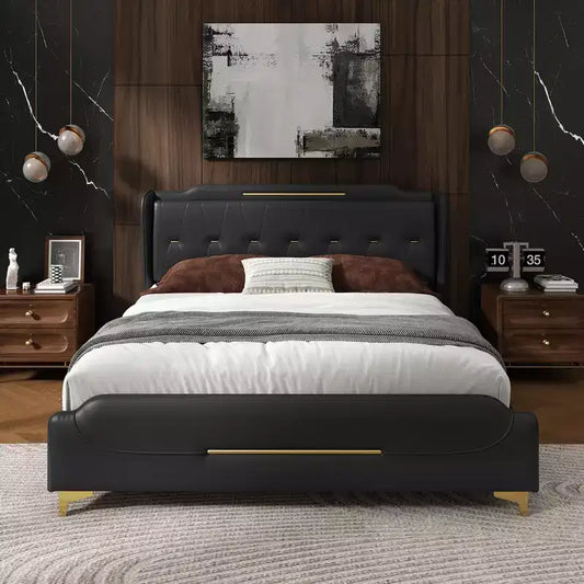 Cama moderna tapizada de piel sintética tamaño King con cabecero con alas Christopher Knight Home