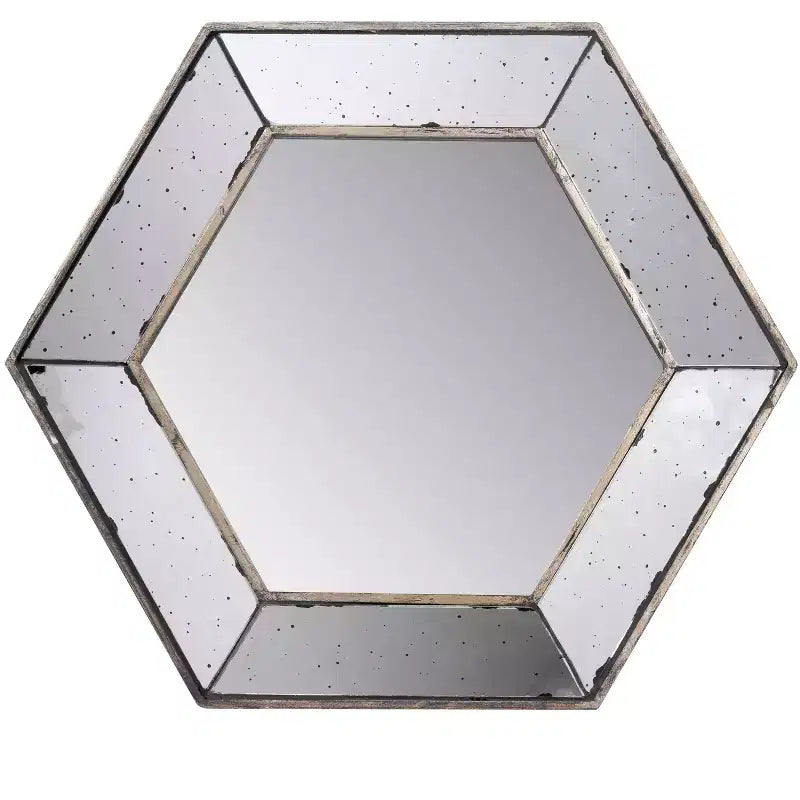 Espejo de pared hexagonal de 21 x 18 pulgadas con acabado plateado tradicional