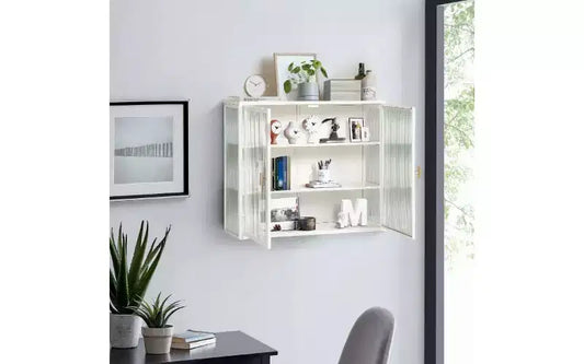 Aparador de 3 niveles moderno, hierro y vidrio templado con 2 puertas para organizar el hogar
