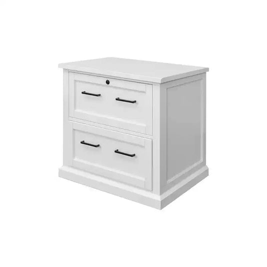 Archivador lateral moderno de madera blanca con puertas estilo shaker y centros de energía integrados
