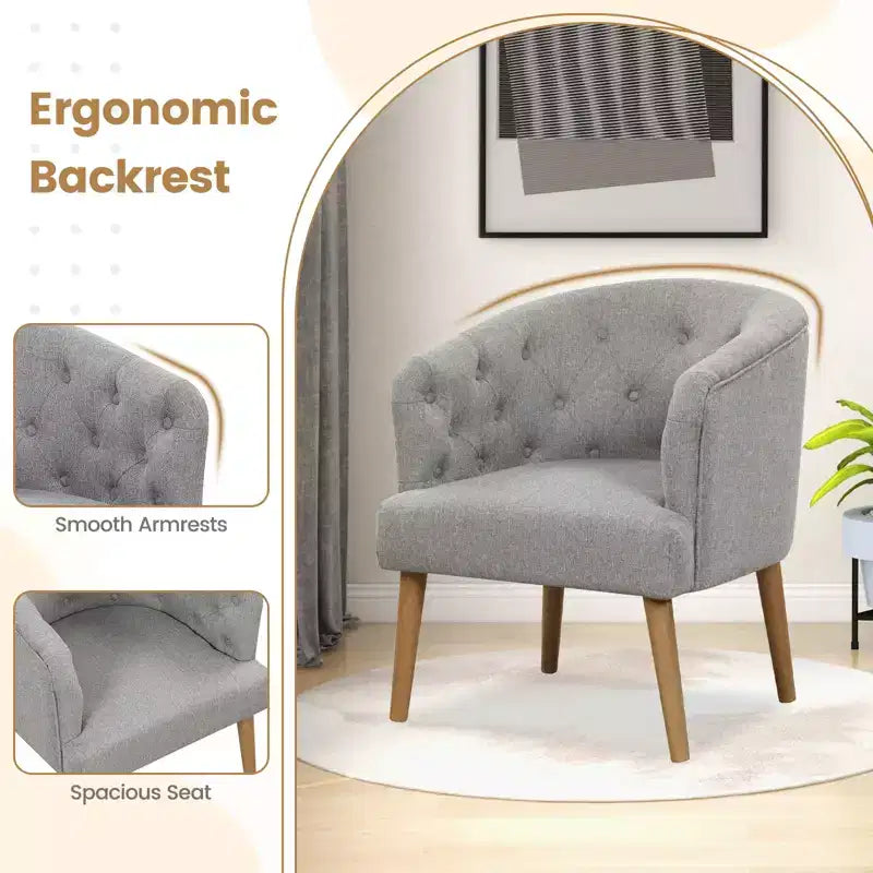 Sofá individual sillón club tapizado cómodo con patas de madera de caucho