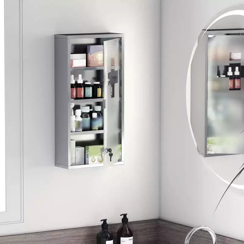 Botiquín con Cerradura para Colgar en la Pared, 30x60cm, Acero Inoxidable, 3 Estantes, Vidrio Esmerilado, Primeros Auxilios