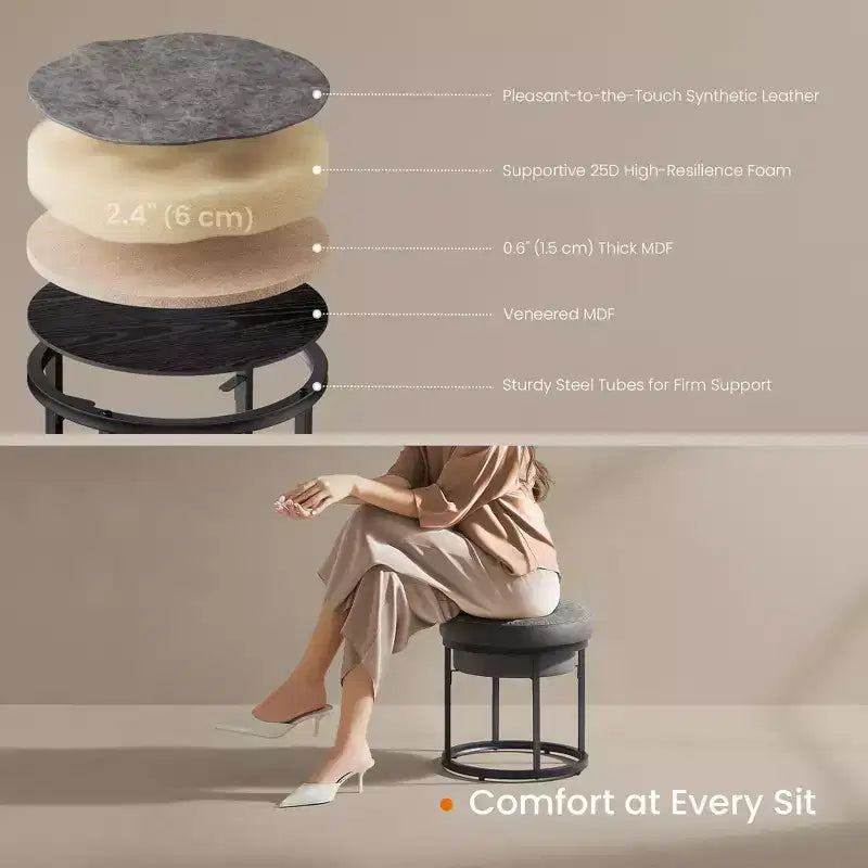 Otomana, Taburete para tocador, Otomana pequeña, Mesa otomana, Reposapiés, Tapa reversible, Soporta 299 kg