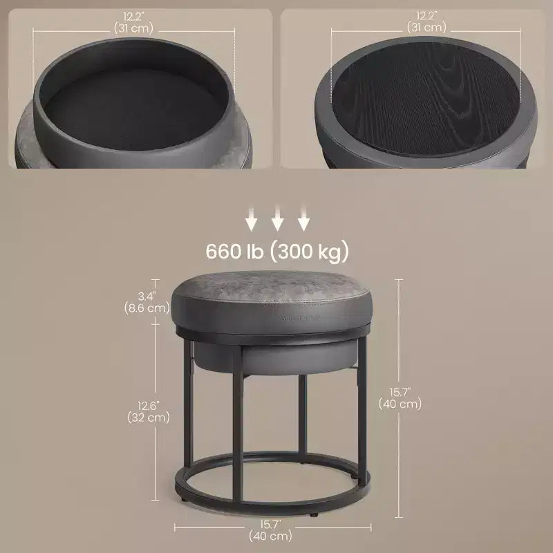 Otomana, Taburete para tocador, Otomana pequeña, Mesa otomana, Reposapiés, Tapa reversible, Soporta 299 kg