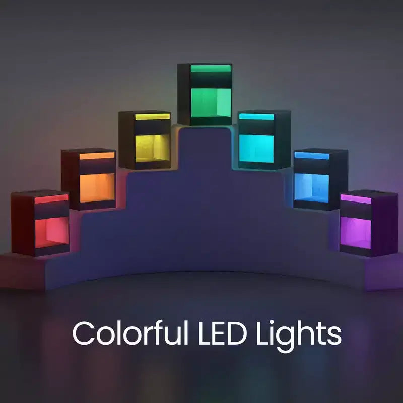 Mesa de noche con estación de carga, mesa auxiliar con cajón, luces LED ajustables modernas