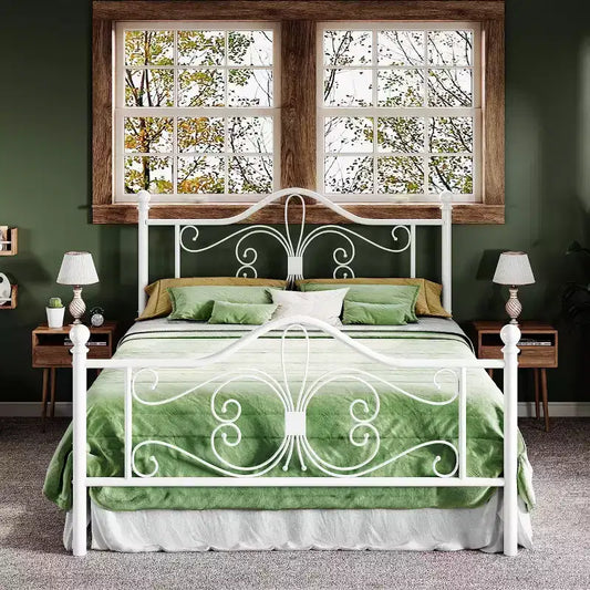 Allewie Kids Metal Bed Frame with Butterfly Headboard and Footboard, No Box Spring Needed