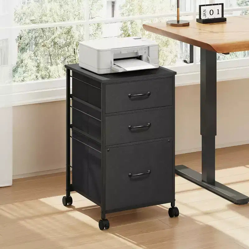 DEXYLLO 3 Drawers Filing Cabinet Mobile Rolling Printer Stand, Fabric Vertical File Cabinet for Home Office, Fits A4 or Letter Size