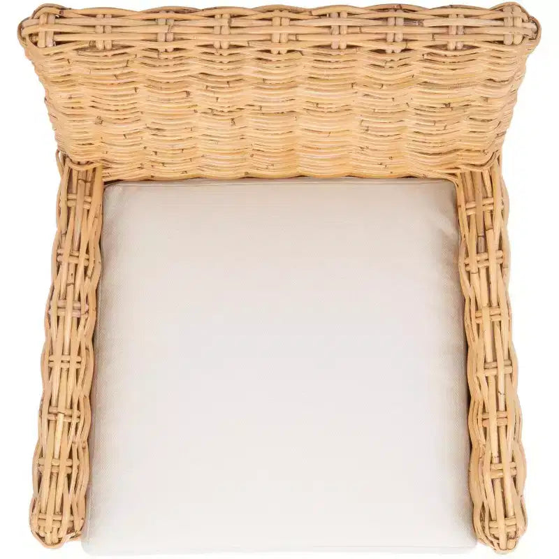 Sillón auxiliar de ratán con cojín, lavado blanco y gris, estructura de madera, soporta 125 kg