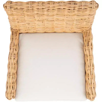 Sillón auxiliar de ratán con cojín, lavado blanco y gris, estructura de madera, soporta 125 kg