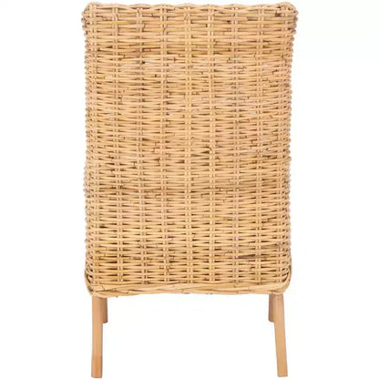 Sillón auxiliar de ratán con cojín, lavado blanco y gris, estructura de madera, soporta 125 kg