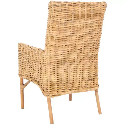 Sillón auxiliar de ratán con cojín, lavado blanco y gris, estructura de madera, soporta 125 kg