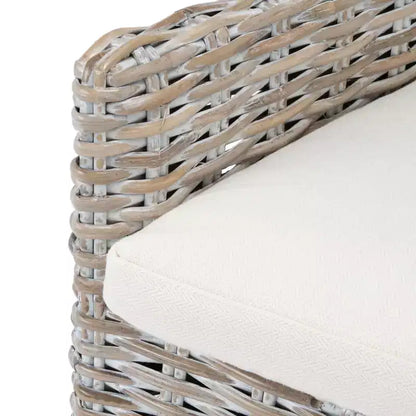 Sillón auxiliar de ratán con cojín, lavado blanco y gris, estructura de madera, soporta 125 kg