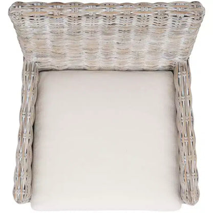 Sillón auxiliar de ratán con cojín, lavado blanco y gris, estructura de madera, soporta 125 kg