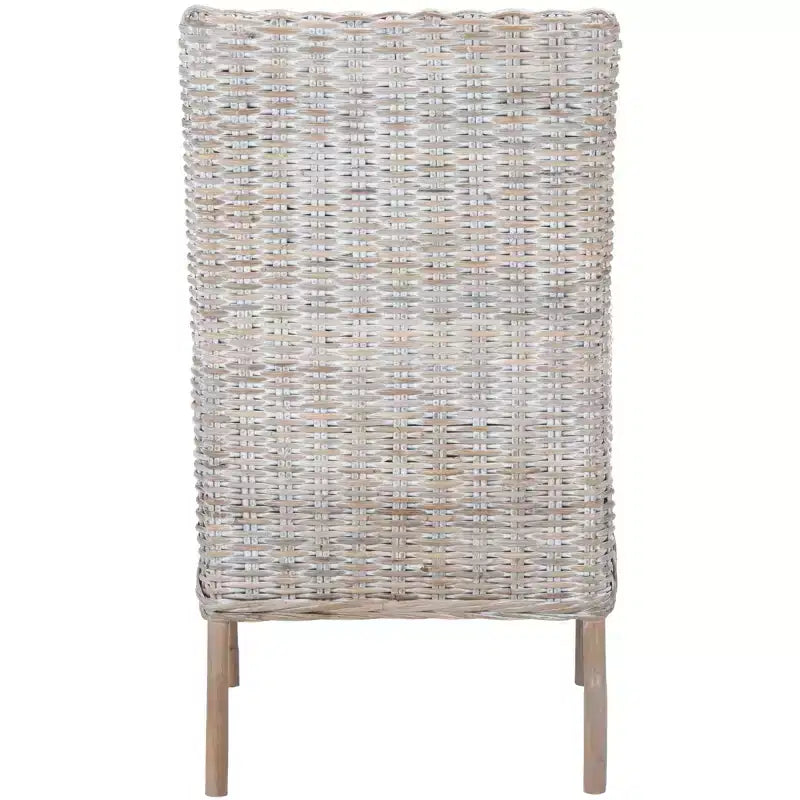 Sillón auxiliar de ratán con cojín, lavado blanco y gris, estructura de madera, soporta 125 kg