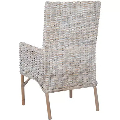 Sillón auxiliar de ratán con cojín, lavado blanco y gris, estructura de madera, soporta 125 kg