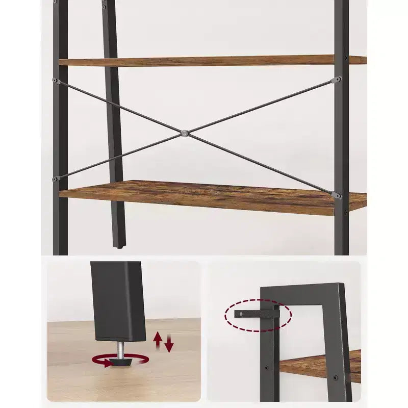 Estantería tipo escalera, librería de 4 niveles, estante de almacenamiento, estantería con marco de acero, para sala de estar, oficina en casa, cocina, dormitorio, estilo industrial