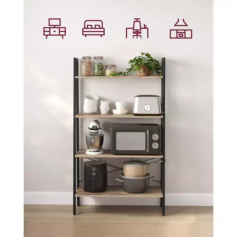 Estantería tipo escalera, librería de 4 niveles, estante de almacenamiento, estantería con marco de acero, para sala de estar, oficina en casa, cocina, dormitorio, estilo industrial