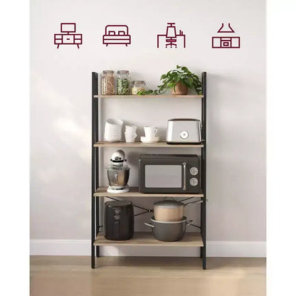 Estantería tipo escalera, librería de 4 niveles, estante de almacenamiento, estantería con marco de acero, para sala de estar, oficina en casa, cocina, dormitorio, estilo industrial