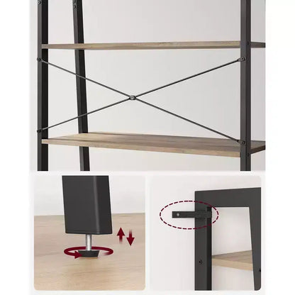 Estantería tipo escalera, librería de 4 niveles, estante de almacenamiento, estantería con marco de acero, para sala de estar, oficina en casa, cocina, dormitorio, estilo industrial