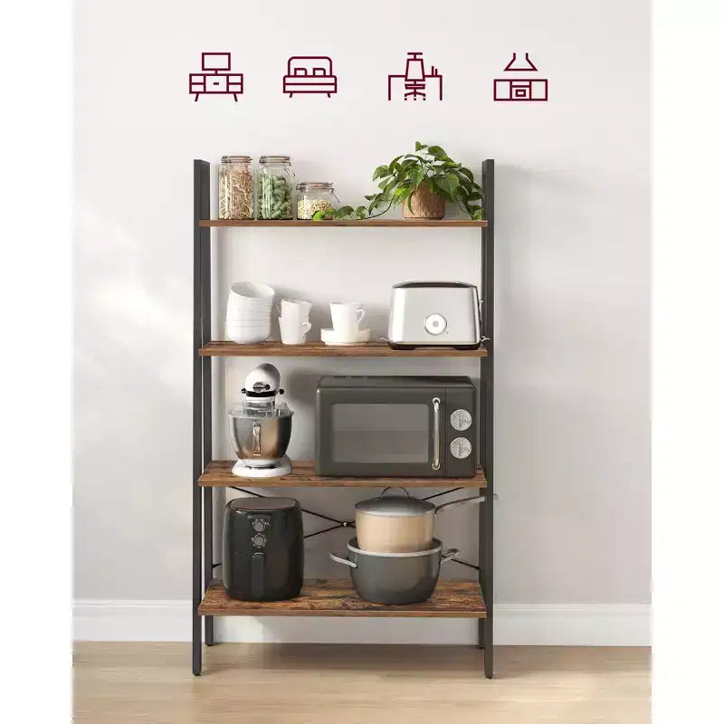 Estantería tipo escalera, librería de 4 niveles, estante de almacenamiento, estantería con marco de acero, para sala de estar, oficina en casa, cocina, dormitorio, estilo industrial