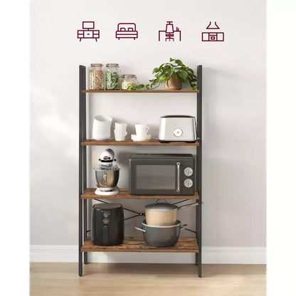 Estantería tipo escalera, librería de 4 niveles, estante de almacenamiento, estantería con marco de acero, para sala de estar, oficina en casa, cocina, dormitorio, estilo industrial