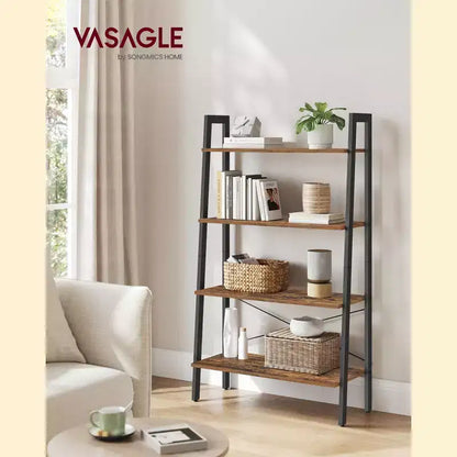Estantería tipo escalera, librería de 4 niveles, estante de almacenamiento, estantería con marco de acero, para sala de estar, oficina en casa, cocina, dormitorio, estilo industrial