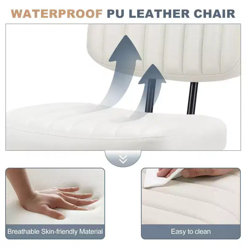 Silla de Oficina Ergonómica Pequeña sin Brazos de Cuero Sintético, Altura Ajustable, Giratoria, Estructura de Acero Inoxidable