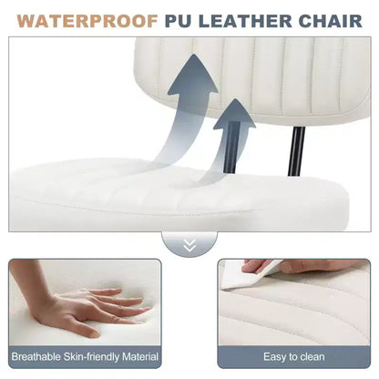 Silla de Oficina Ergonómica Pequeña sin Brazos de Cuero Sintético, Altura Ajustable, Giratoria, Estructura de Acero Inoxidable