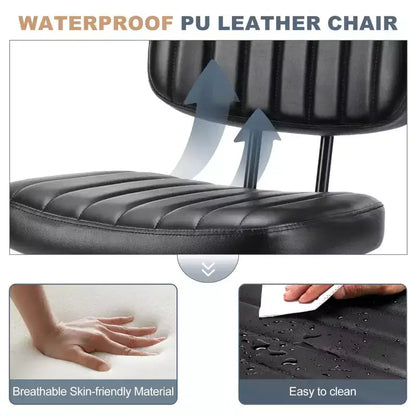 Silla de Oficina Ergonómica Pequeña sin Brazos de Cuero Sintético, Altura Ajustable, Giratoria, Estructura de Acero Inoxidable