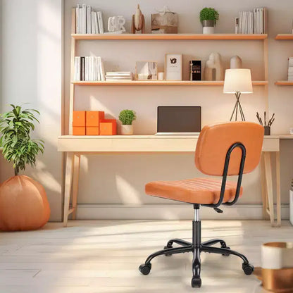 Silla de Oficina Ergonómica Pequeña sin Brazos de Cuero Sintético, Altura Ajustable, Giratoria, Estructura de Acero Inoxidable