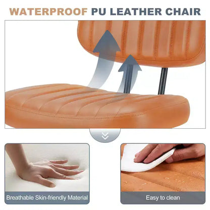 Silla de Oficina Ergonómica Pequeña sin Brazos de Cuero Sintético, Altura Ajustable, Giratoria, Estructura de Acero Inoxidable