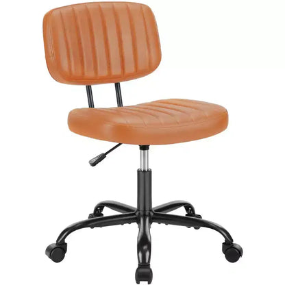Silla de Oficina Ergonómica Pequeña sin Brazos de Cuero Sintético, Altura Ajustable, Giratoria, Estructura de Acero Inoxidable