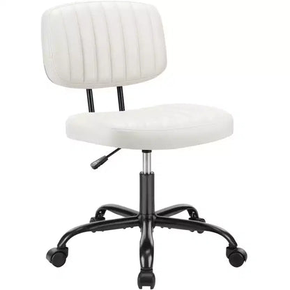 Silla de Oficina Ergonómica Pequeña sin Brazos de Cuero Sintético, Altura Ajustable, Giratoria, Estructura de Acero Inoxidable