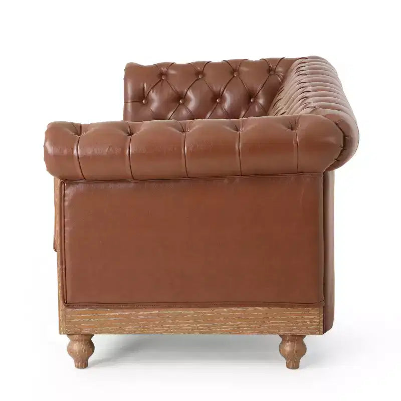 Sofá tapizado con mechones retro de madera de 3 plazas y 79 pulgadas