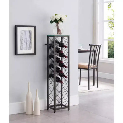 Kings Brand Furniture Narenda Pewter Freestanding Metal Wine Rack Tower with Shelf and Bottle Holder, Stores Up to 13 Wine Bottles