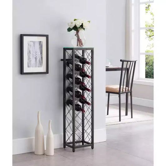 Kings Brand Furniture Narenda Pewter Freestanding Metal Wine Rack Tower with Shelf and Bottle Holder, Stores Up to 13 Wine Bottles