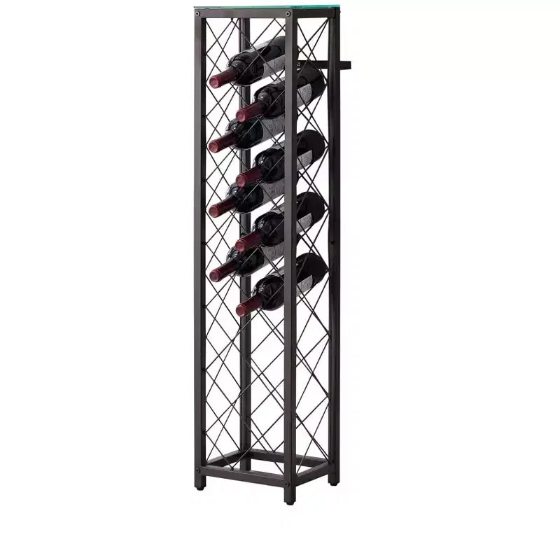 Botellero de metal independiente de peltre con estante, con capacidad para 13 botellas