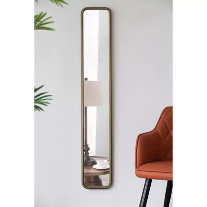 Espejo de pared de cuerpo entero de 47 x 8 pulgadas con marco de metal dorado antiguo