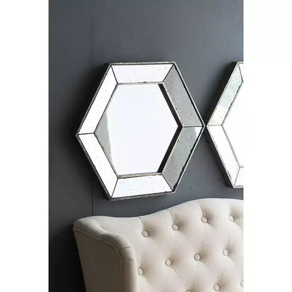 21 x 18 Inch Hexagon Wall Mirror with Traditional Silver Finish