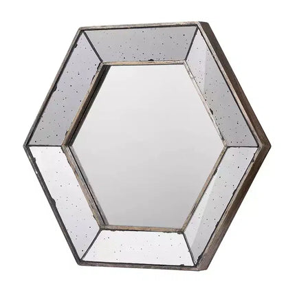 Espejo de pared hexagonal de 21 x 18 pulgadas con acabado plateado tradicional