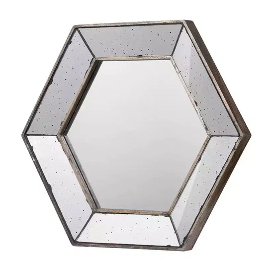 Espejo de pared hexagonal de 21 x 18 pulgadas con acabado plateado tradicional