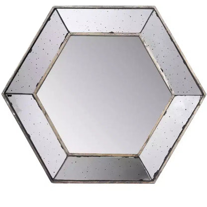 Espejo de pared hexagonal de 21 x 18 pulgadas con acabado plateado tradicional