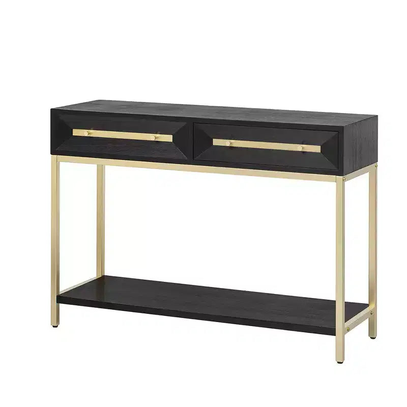 Mesa consola retro con cajones geométricos, mesa auxiliar de sofá de entrada de madera de Paulownia con detalles dorados y almacenamiento