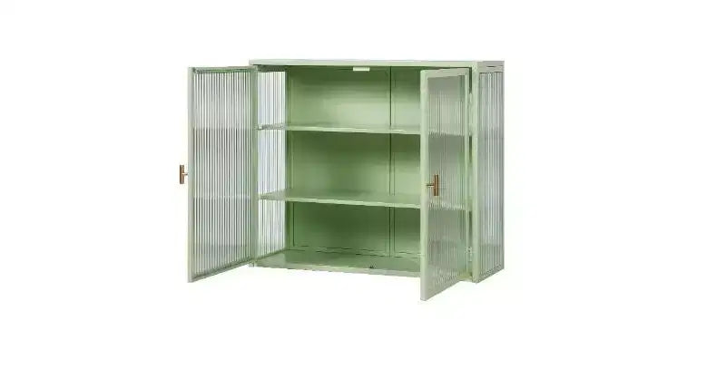Aparador de 3 niveles moderno, hierro y vidrio templado con 2 puertas para organizar el hogar
