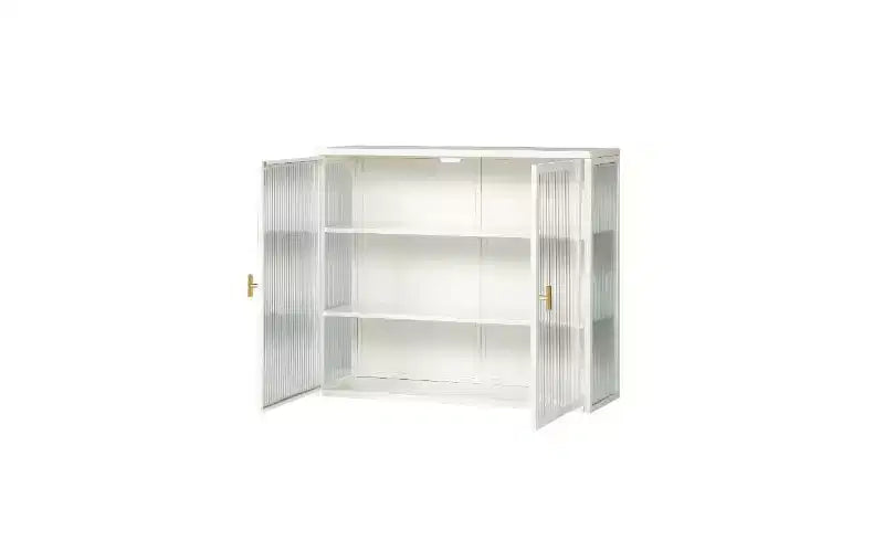 Aparador de 3 niveles moderno, hierro y vidrio templado con 2 puertas para organizar el hogar