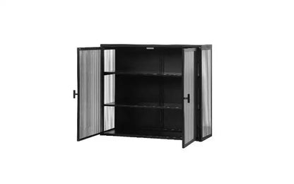 Aparador de 3 niveles moderno, hierro y vidrio templado con 2 puertas para organizar el hogar