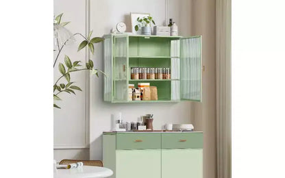 Aparador de 3 niveles moderno, hierro y vidrio templado con 2 puertas para organizar el hogar