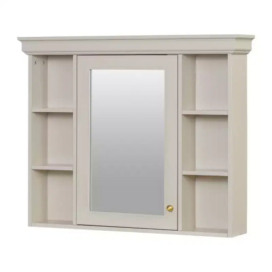 Bathroom Cabinet with Mirror, Modern Wall Mounted Bathroom Storage Cabinet with 6 Open Shelves, Soft-Close Door, Freestanding