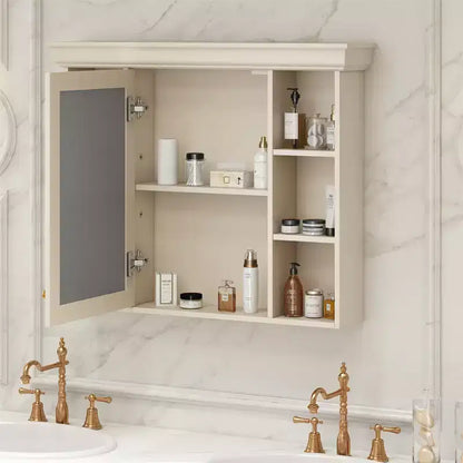 Gabinete de baño con espejo, gabinete de almacenamiento de baño moderno montado en la pared con 6 estantes abiertos, puerta de cierre suave, independiente