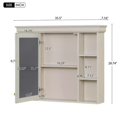 Gabinete de baño con espejo, gabinete de almacenamiento de baño moderno montado en la pared con 6 estantes abiertos, puerta de cierre suave, independiente